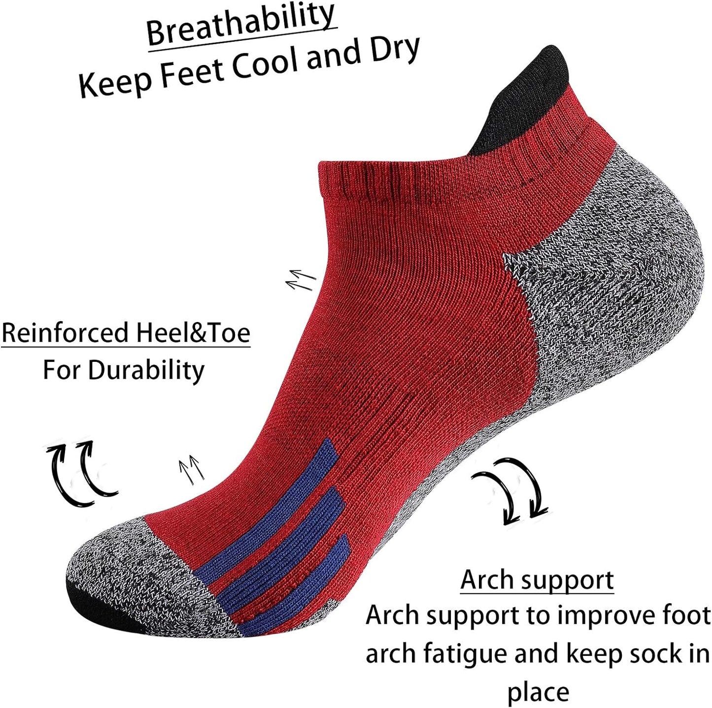 Mens Ankle Low Cut Athletic Tab Socks for Men Sport Comfort Cushion Sock 6 Pack