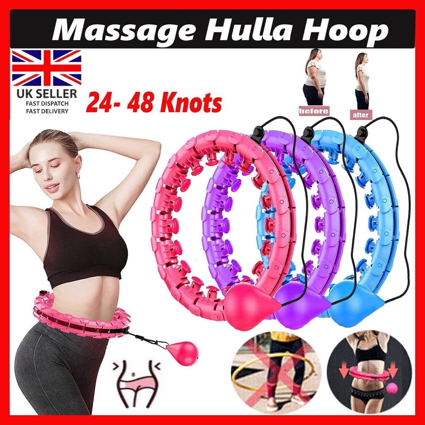 24 Knots Weighted Hula Hoop Adult Smart Hula Hoop Thin Waist Fitness Weight Loss
