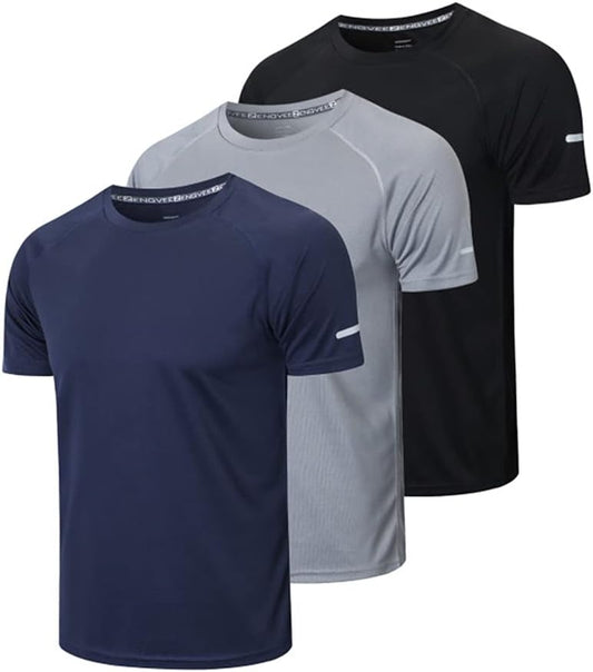 5/3 Pack Running Top Men Casual Shirts Workout Plain Gym Moisture Wicking Active Athletic Short Sleeve T-Shirts