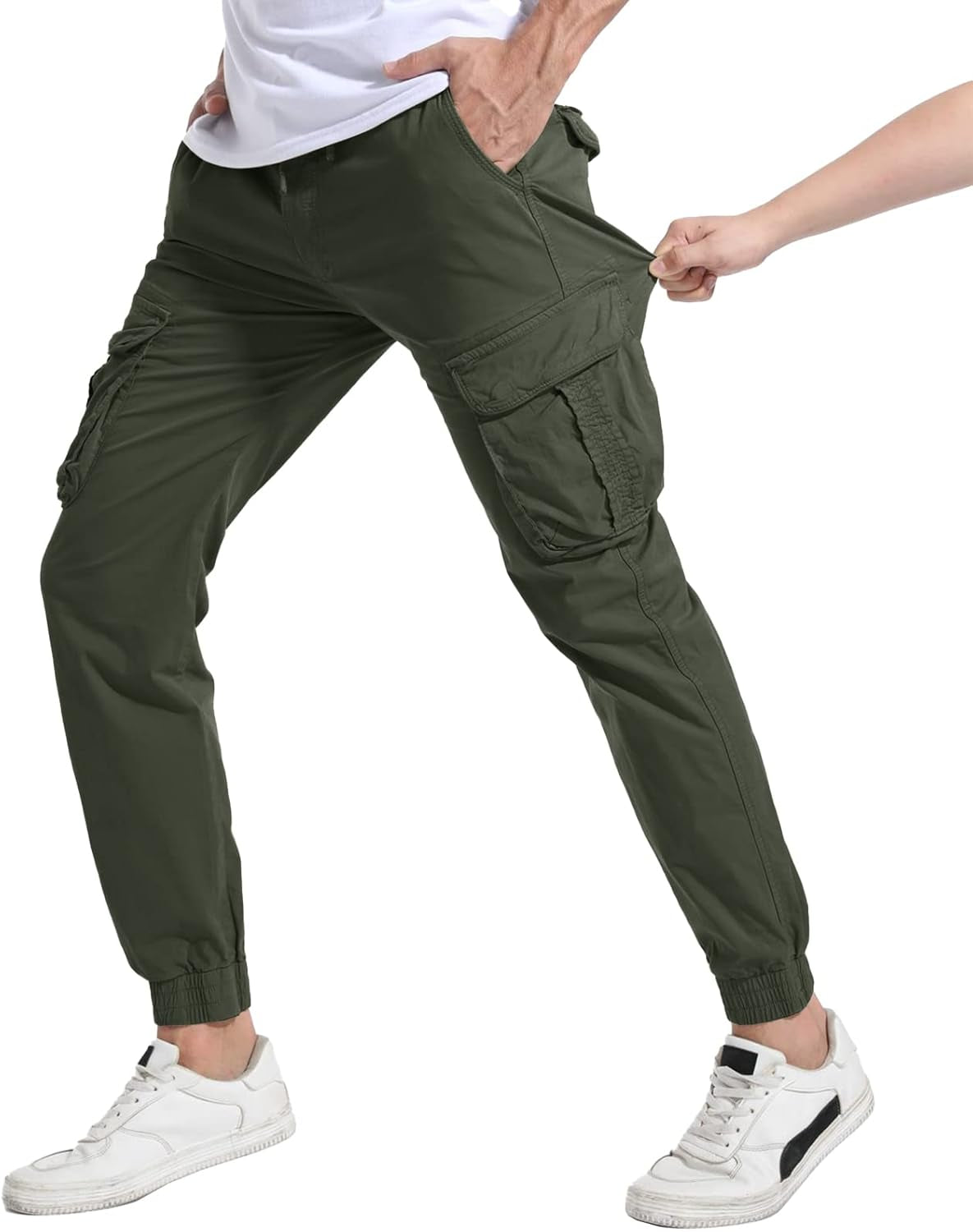 Men'S Hiking Cargo Pants Joggers Slim Fit Stretch Lightweight Casual Work Pants with Pockets Drawstring Waist