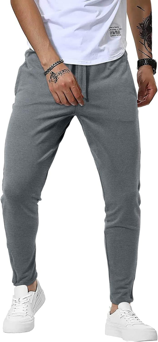 Men'S Casual Slim Fit Pants Breathable Gym Joggers Tapered Sweatpants with Zipper Pockets
