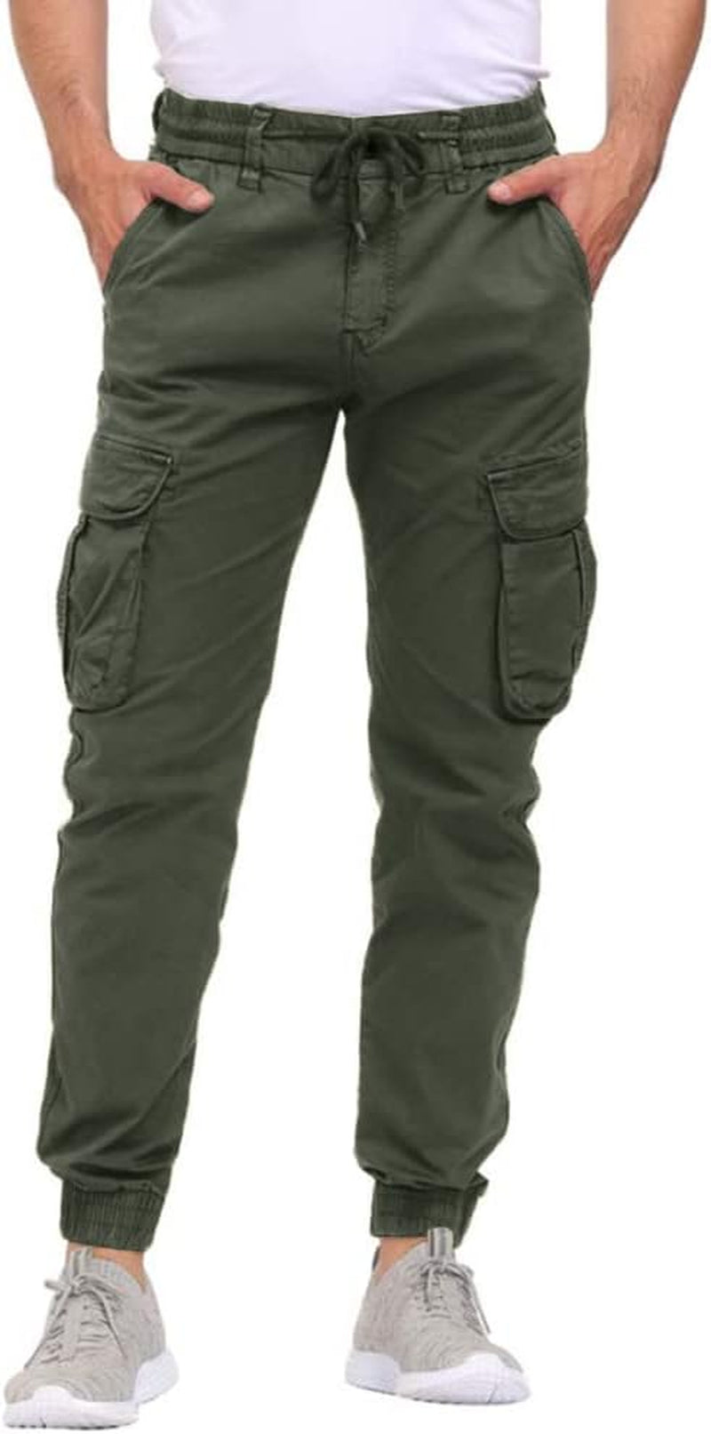 Men'S Hiking Cargo Pants Joggers Slim Fit Stretch Lightweight Casual Work Pants with Pockets Drawstring Waist