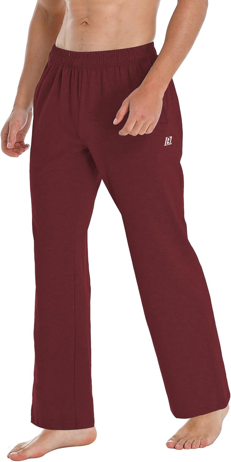 Men'S Cotton Yoga Sweatpants Running Pants Open Bottom Joggers Straight Leg Casual Loose Fit Athletic Pants with Pockets (Red XL)