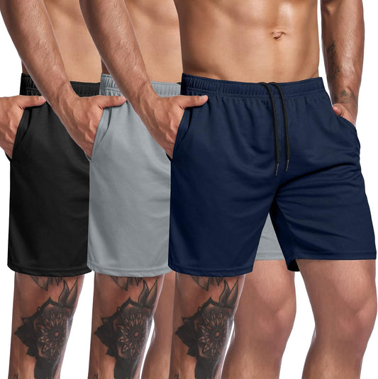 Men'S 3 Pack Workout Gym Shorts Mesh Athletic Shorts Lightweight Bodybuilding Training Short Pants with Pockets