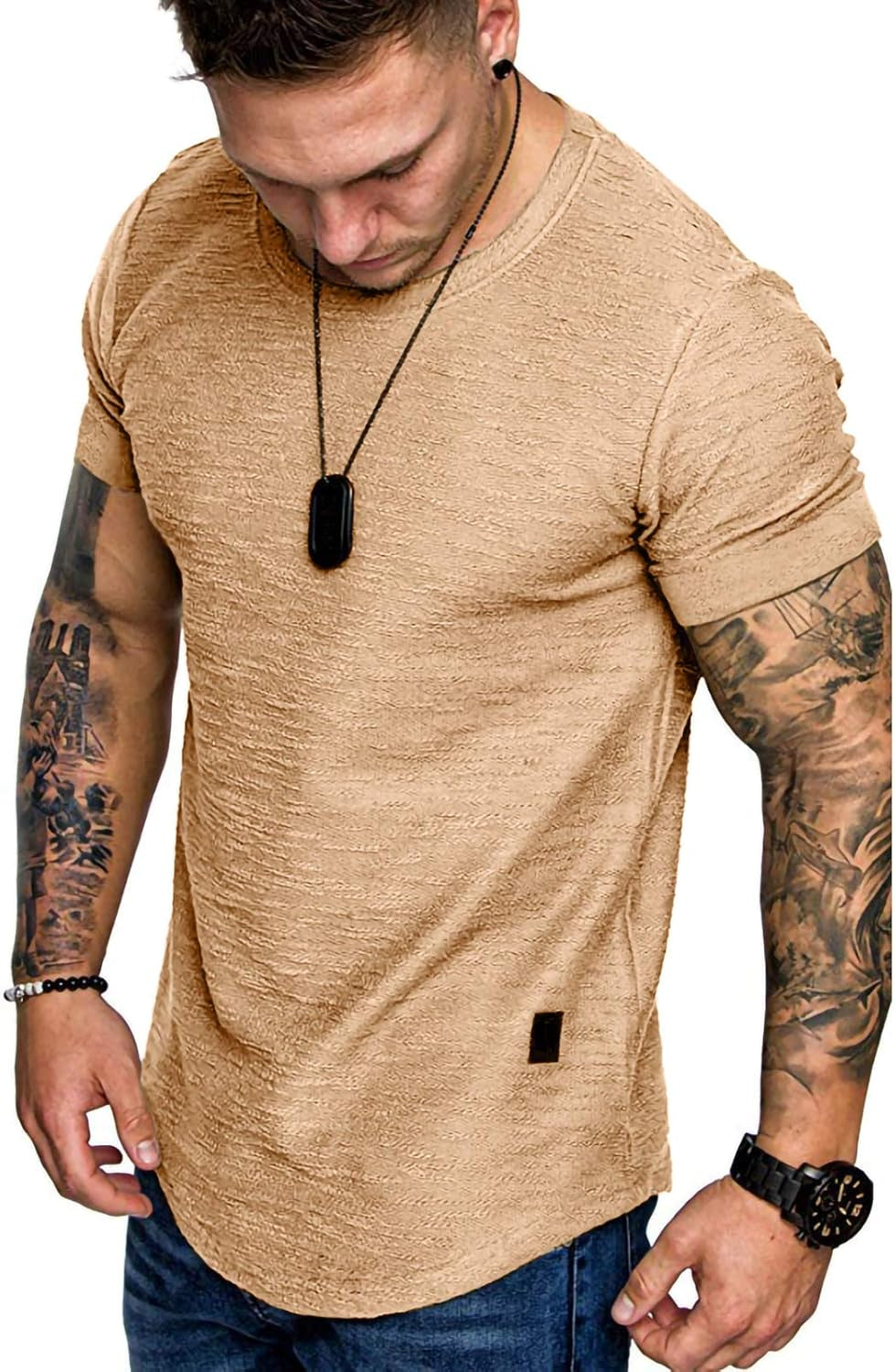 Men'S Athletic Shirts & Tees - Mens Short Sleeve Muscle Shirts Muscle Fit Shirt Muscle Shirt Men Gym Shirt Khaki L