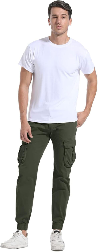 Men'S Hiking Cargo Pants Joggers Slim Fit Stretch Lightweight Casual Work Pants with Pockets Drawstring Waist