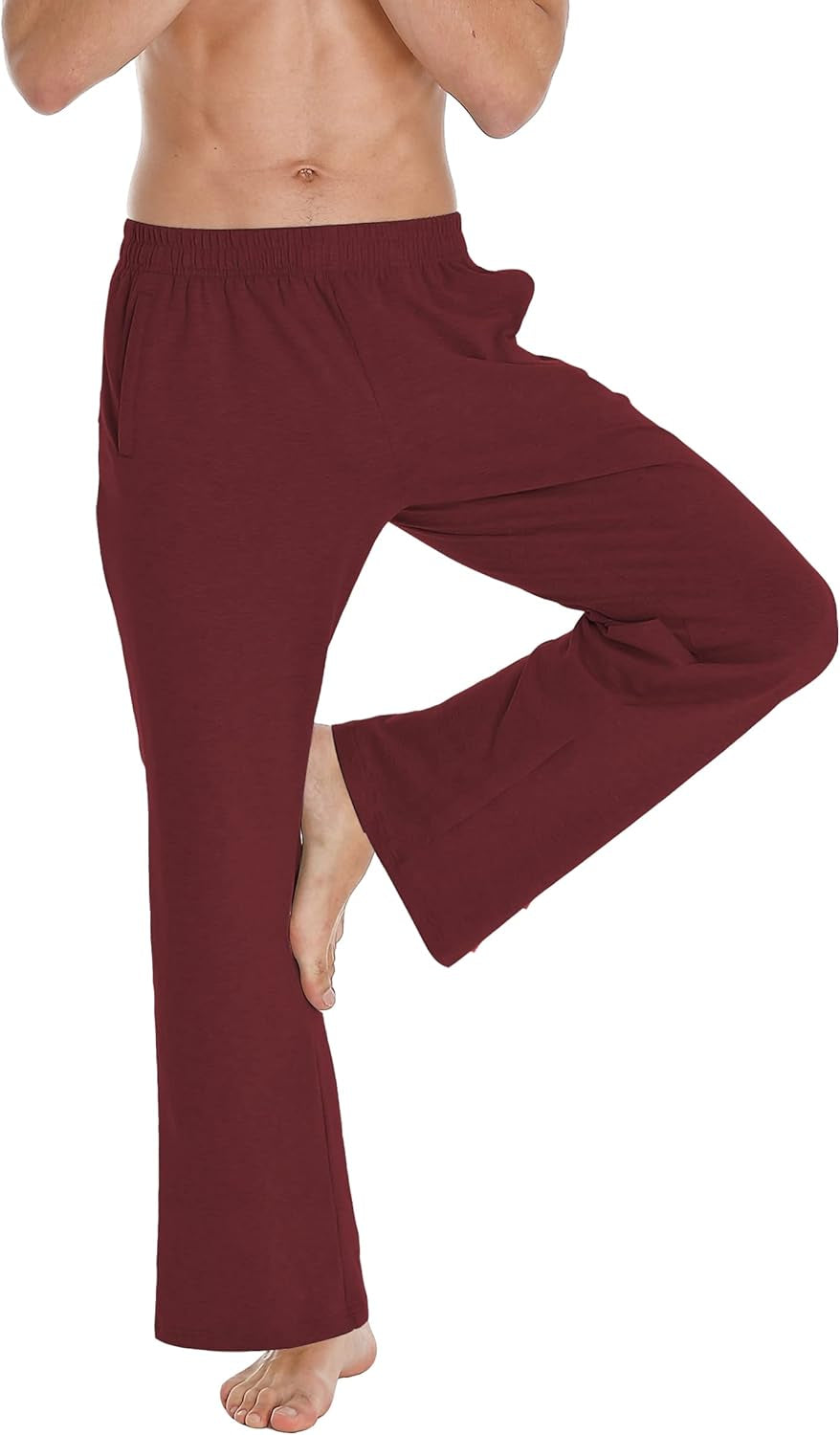 Men'S Cotton Yoga Sweatpants Running Pants Open Bottom Joggers Straight Leg Casual Loose Fit Athletic Pants with Pockets (Red XL)