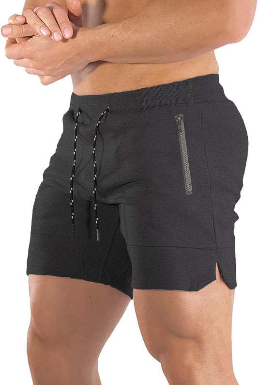 Men'S 5'' Gym Workout Shorts Fitted Running Athletic Shorts Training Bodybuilding Shorts with Zipper Pockets